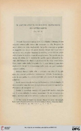 47.1919: Di alcune statue di recente restaurate all' Antiquarium