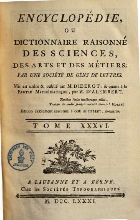 Encyclopédie, Ou Dictionnaire Raisonné Des Sciences, Des Arts Et Des Métiers, [1]. Textteil