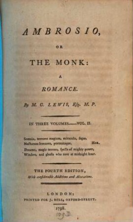 Ambrosio, Or The Monk : A Romance, 2