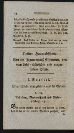 Dritter Hauptabschnitt. Von den (sogenannten) Elementen, und vom Licht-elektrischen und magnetischen Stoffe