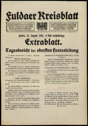 Ausgabe vom Freitag, den 13. August 1915.