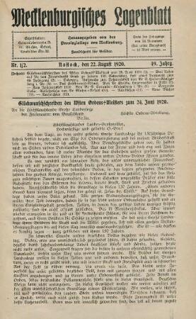 Nr. 1/2. Rostock, den 22. August 1920.