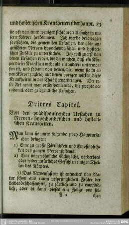 Drittes Capitel. Von den prädisponirenden Ursachen zu Nerven-hypochondrischen und hysterischen Krankheiten