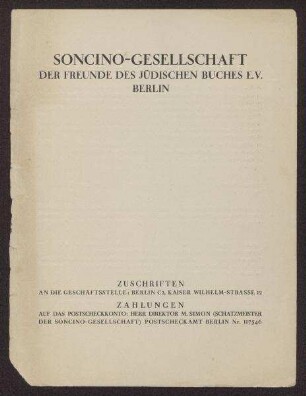 Informationsblatt der Soncino-Gesellschaft mit Auszug aus den Satzungen