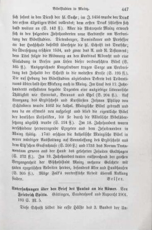 447-450 [Rezension] Spitta, Friedrich, Untersuchungen über den Brief des Paulus an die Römer