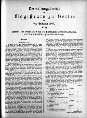 No. 18. Bericht der Deputation für die städtischen Krankenanstalten und die öffentliche Gesundheitspflege