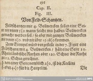 Cap. II. Fig. III. Von Feld-Schantzen.