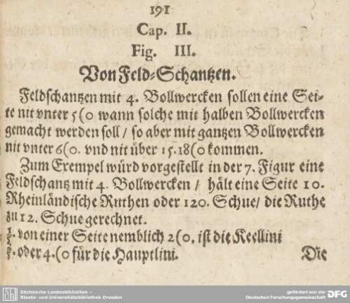 Cap. II. Fig. III. Von Feld-Schantzen.