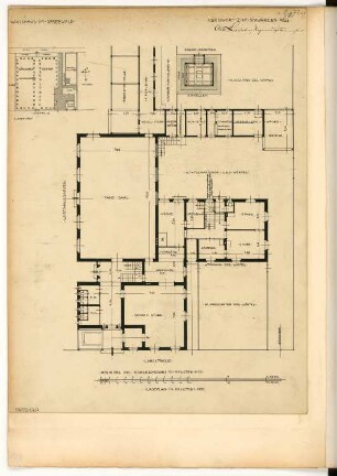 Wirtshaus im Spreewald Monatskonkurrenz Dezember 1908: Lageplan 1:1000; Grundriss Erdgeschoss 1:100; 2 Maßstabsleisten