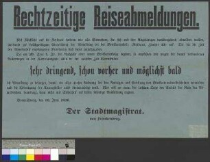 Bekanntmachung des Stadtmagistrats Braunschweig zur Abmeldung und Rückgabe der Brotkarten während der Reisezeit im Sommer 1916
