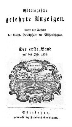 1839,1: Göttingische gelehrte Anzeigen