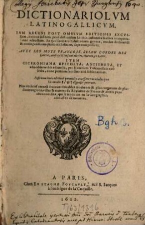 Dictionariolum Latino-Gallicum