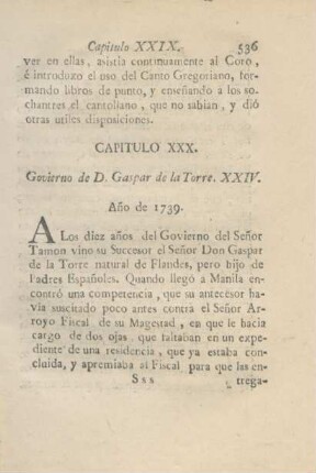 Capitulo XXX. Govierno de D. Gaspar de la Torre. XXIV.