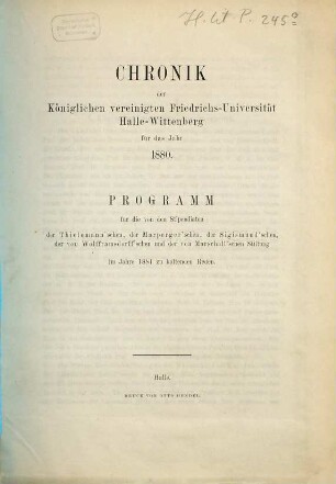 Chronik der Martin-Luther-Universität Halle-Wittenberg in Halle (Saale). 1880