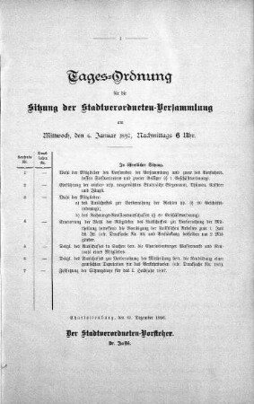 Tages-Ordnung, 6. Januar 1897