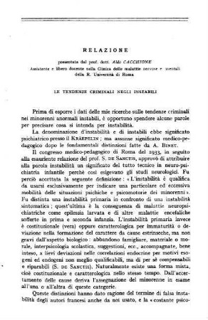 43-50, Relazione: Le tendenze criminali negli instabili