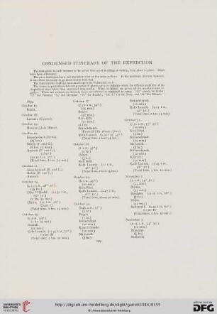 Condensed itinerary of the expedition
