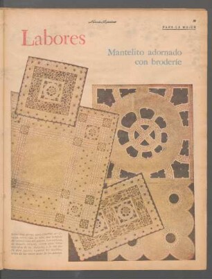 Labores [Dibujos] : Mantelito adornado con broderíe