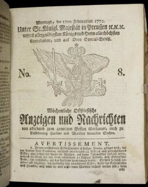 No. 8. Montags, den 17ten Februarius 1772.
