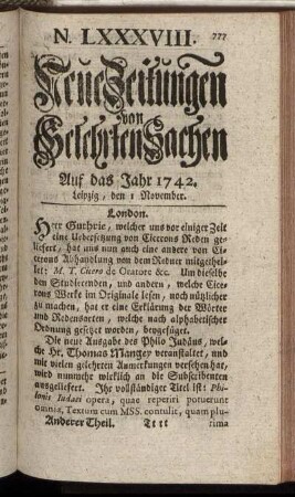 N. LXXXVIII. Leipzig, den I November. - N. XCVI. Leipzig, den 29 November.