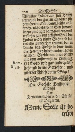 Die Sechste Passionsandacht Von Dem innerlichen Leiden Christi im Oelgarten.
