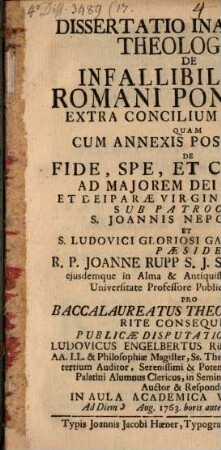 Diss. inaug. theol. de infallibilitate Romani Pontificis extra concilium generale