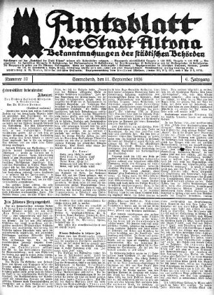 Nummer 37 : Sonnabend, den 11. September 1926