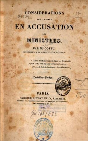 Considérations sur la mise en accusation des ministres