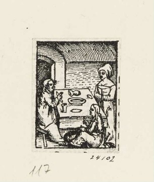 Jesus bei Martha und Maria, Blatt 71 aus: "Postilla Guillermi super Epistolas et Euangelia", Basel 1515
