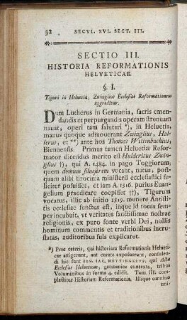 Sectio III. Historia Reformationis Helveticae.