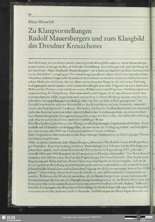 Zu Klangvorstellungen Rudolf Mauersbergers und zum Klangbild des Dresdner Kreuzchores