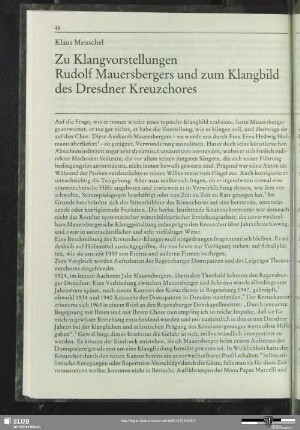 Zu Klangvorstellungen Rudolf Mauersbergers und zum Klangbild des Dresdner Kreuzchores