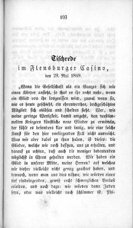Tischrede im Flensburger Casino, den 29. Mai 1849.