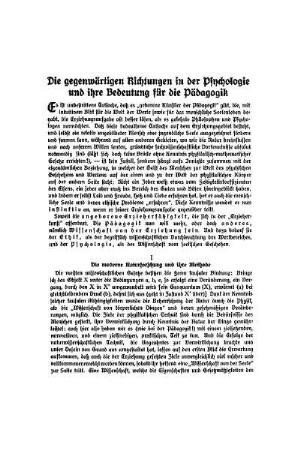 Die gegenwärtigen Richtungen in der Psychologie und ihre Bedeutung für die Pädagogik