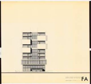 Technische Universität Berlin Architekturgebäude: Ansicht Hochhaus von Süden 1:100 (Zeichnung des Architekten)