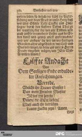 Eilffte Andacht. Von Dem Seeligen Ende erduldeter Anfechtungen.