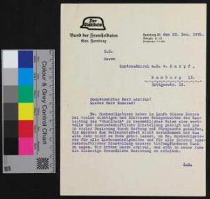 Brief an von Karpf von Major a.D. und Korvettenkapitän a.D.