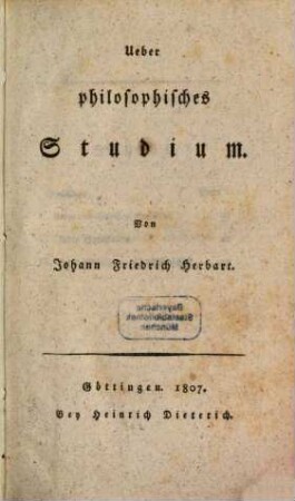 Ueber philosophisches Studium