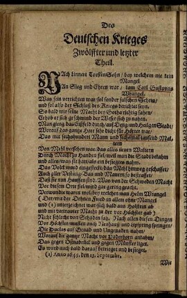 Des Deutschen Krieges Zwölffter und letzter Theil.