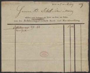 Lieferschein für Verlagswerke : 07.03.1829