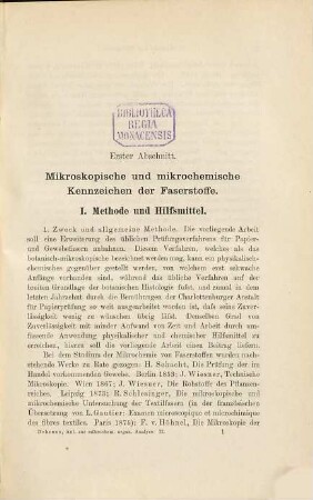 Anleitung zur mikrochemischen Analyse der wichtigsten organischen Verbindungen, 2. Die wichtigsten Faserstoffe