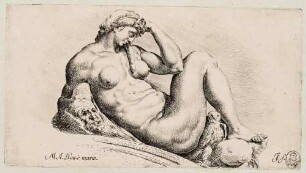 Notte (nach der Statue Michelangelos am Grabmal von Giuliano de’ Medici in Florenz, San Lorenzo, Sagrestia Nuova; aus der Folge "Paradigmata Graphices Variorum Artificum", Nr. 25)