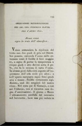 Osservazioni Meteorologiche Del Sig. Gio. Federico Mayer Per L' Anno 1820.