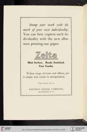 Eastman Kodak Company [Zelta Albumen Printing-Out Paper]