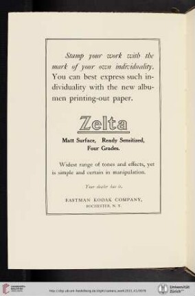 Eastman Kodak Company [Zelta Albumen Printing-Out Paper]