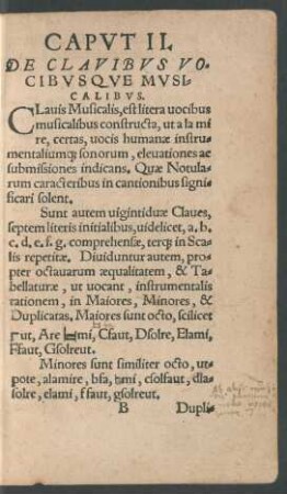 Caput II. De Clavibus Vocibusque Musicalibus.