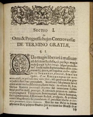 Sectio I. De Ortu & Progressu hujus Controversiæ De Termino Gratiæ