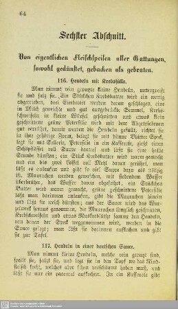 Sechster Abschnitt. Von eigentlichen Fleischspeisen aller Gattungen, sowohl gedünstet, gebacken als gebraten