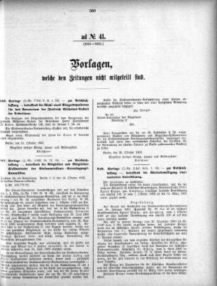 Anlage: ad No.41 (946-950.), Vorlagen, welche den Zeitungen nicht mitgeteilt sind
