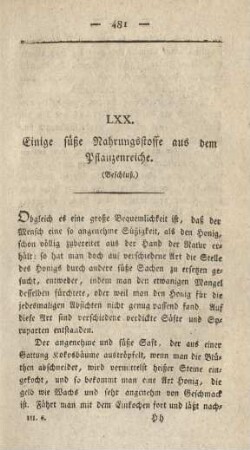 LXX. Einige süße Nahrungsstoffe aus dem Pflanzenreiche. (Beschluß)
